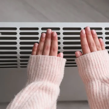 Woman warming hands